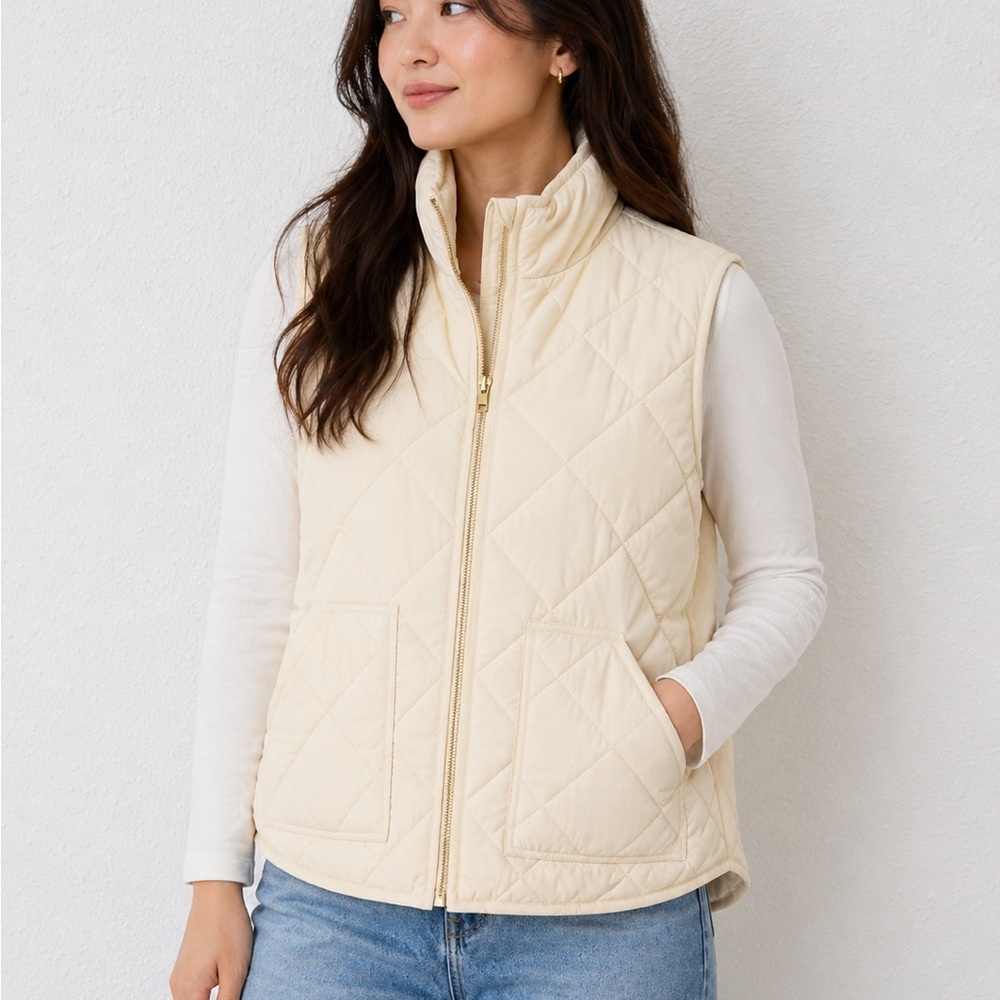 J.Crew Factory Mercantile diamond-quilted ivory puffer vest S